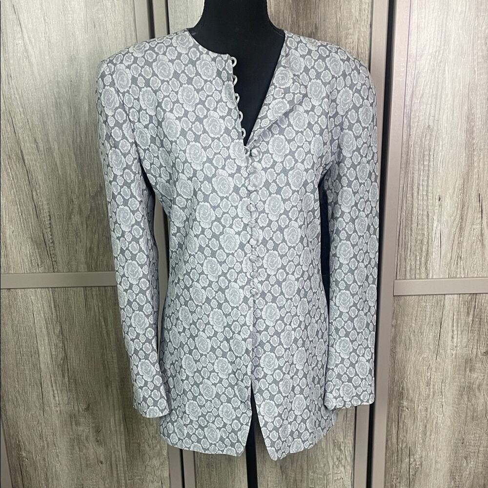 Vintage Rena Rowan for Seville Elegant Gray Patterned Jacket Women's 12-14